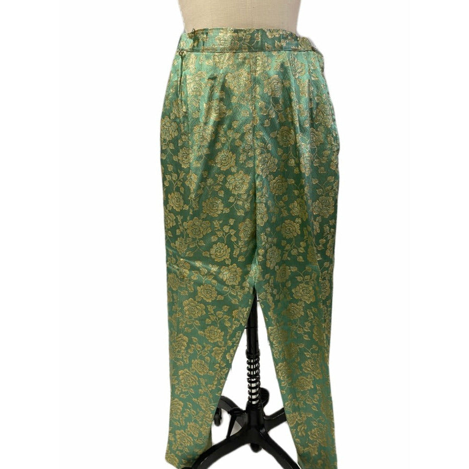 60's FLOBERT Rockabilly Lounge Set Long Robe/Cigarette Pants Green Gold Brocade New Arrivals The Best Vintage Clothing