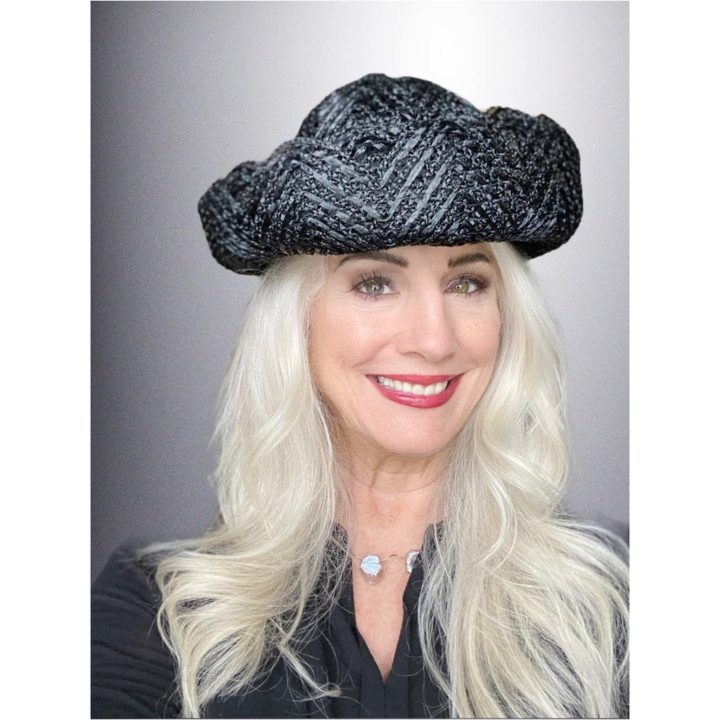 Vintage Ladies Black Cellophane Lace Straw Brimmed Hat 1960s Hats,New Arrivals The Best Vintage Clothing