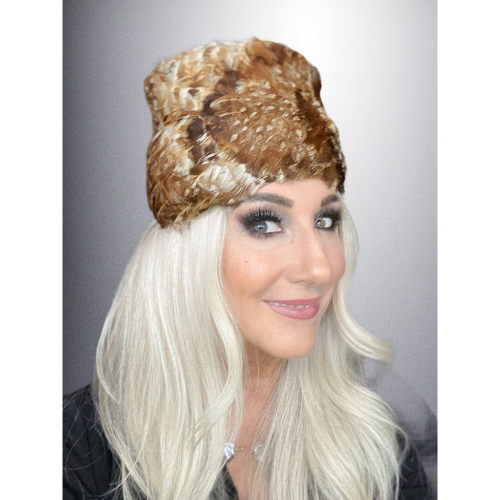 Vintage Ladies Pheasant Feather Hat Toque 1950s Browns & Whites Hats The Best Vintage Clothing