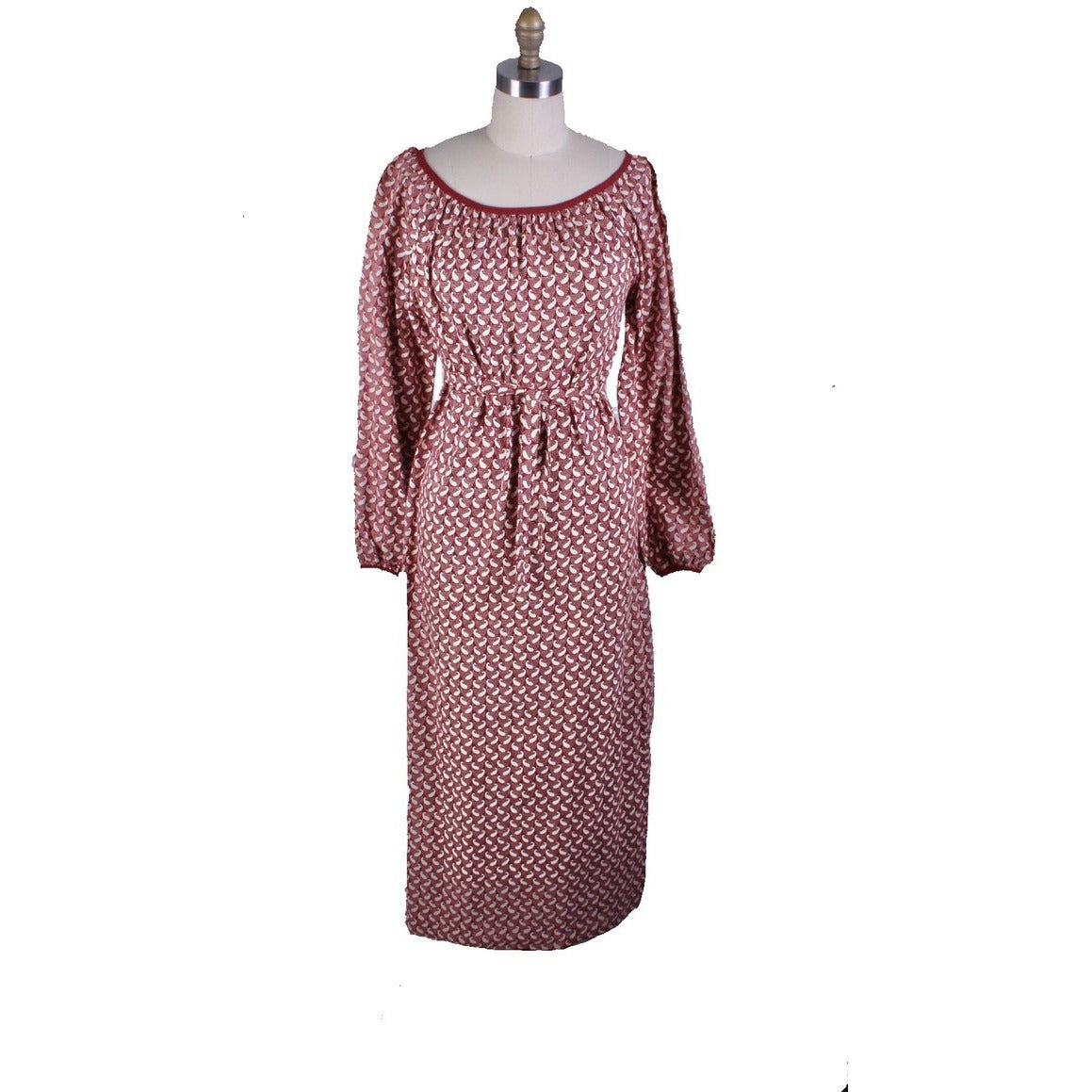 RARE Vintage Marimekko Cotton Knit Maxi Peasant Dress 70s Maroon & Ivory womens XS marimekko The Best Vintage Clothing