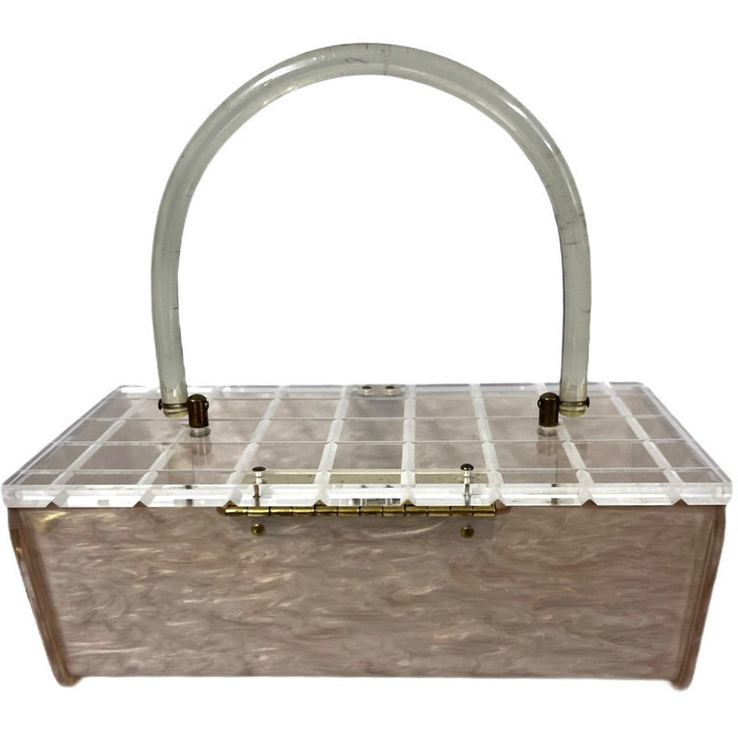 1950s Pearlized Gray Marble LUCITE Rectangle Box Purse MCM The Best Vintage Clothing