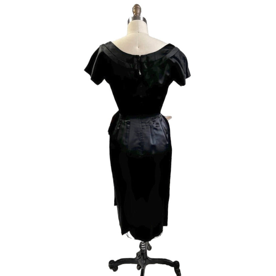 VTG GiGi Young Wiggle Dress LBD 1950s MCM Black Rayon Satin Small Cocktail Evening dresses GiGi Young