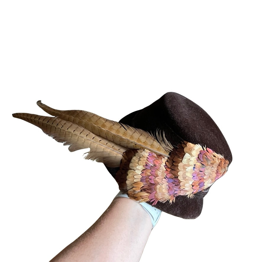 Vintage Womens Hat Roberta Bernays Brown Velour Dramatic Pheasant Feather 1950s Hats The Best Vintage Clothing