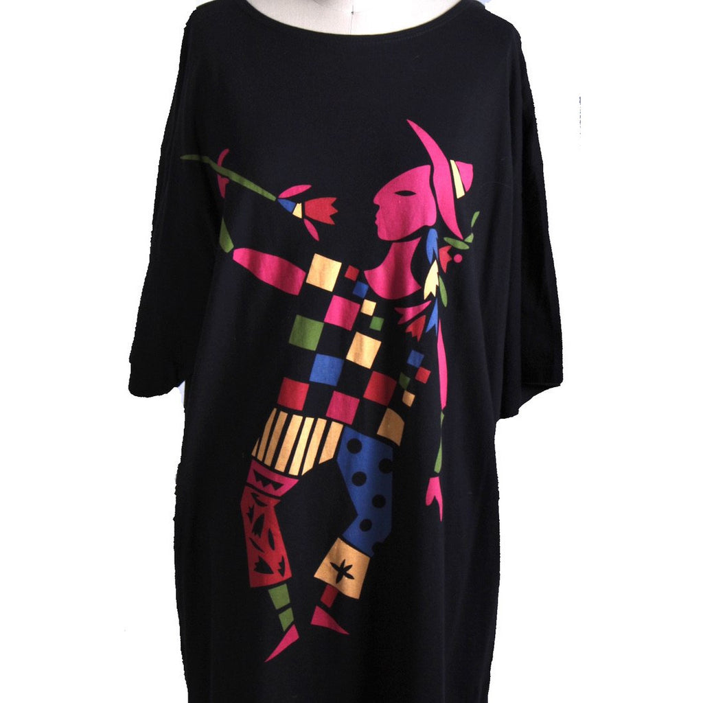 RARE VTG 1980s Marimekko Cotton Knit Clown Dress O/S Black Graphic Art Print marimekko The Best Vintage Clothing