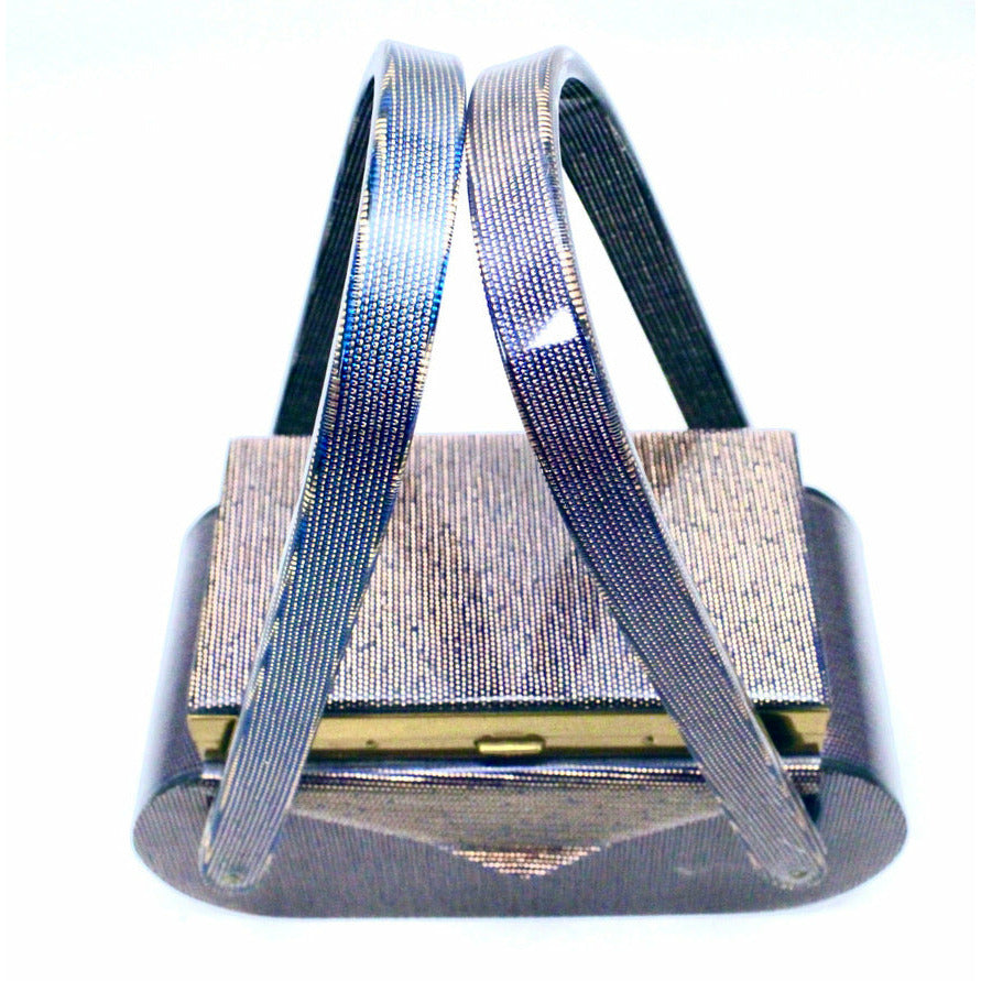 VTG Wilardy Periwinkle Iridescent Lucite Bag With Compact In Lid 1940s Box Purse New Arrivals The Best Vintage Clothing