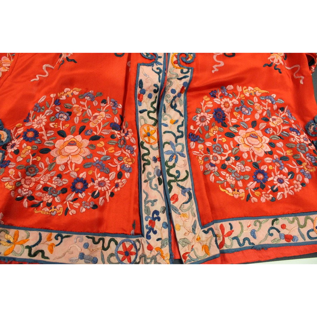 Antique Victorian Chinese Robe Coat Red Silk Embroidered Includes Free Brooch! Cart2cart The Best Vintage Clothing