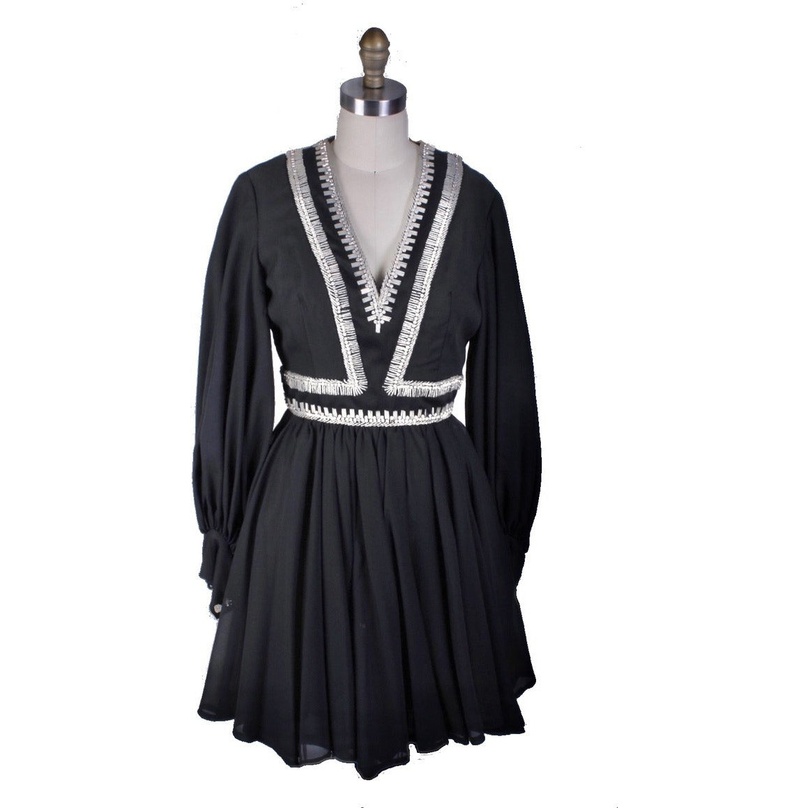 Vintage Cocktail Mini Dress LBD Black & Rhinestones Mini 1960s 34-28-Free S/M Women's The Best Vintage Clothing