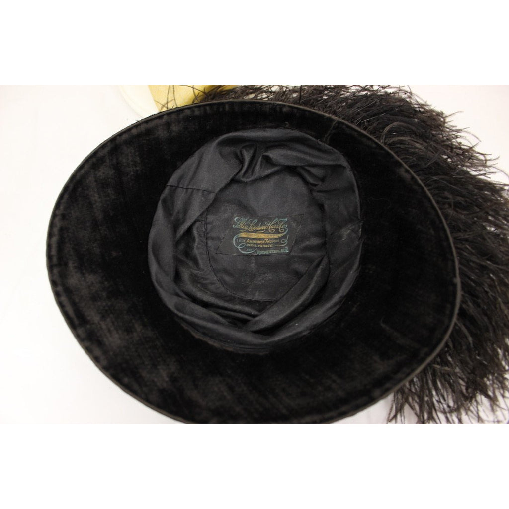 ANTIQUE 1910 Black Velvet & Feather Lady HAT Sibley Lindsay & Curr, Paris S/M Hats The Best Vintage Clothing