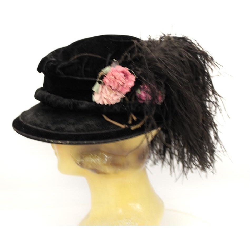 ANTIQUE 1910 Black Velvet & Feather Lady HAT Sibley Lindsay & Curr, Paris S/M Hats The Best Vintage Clothing