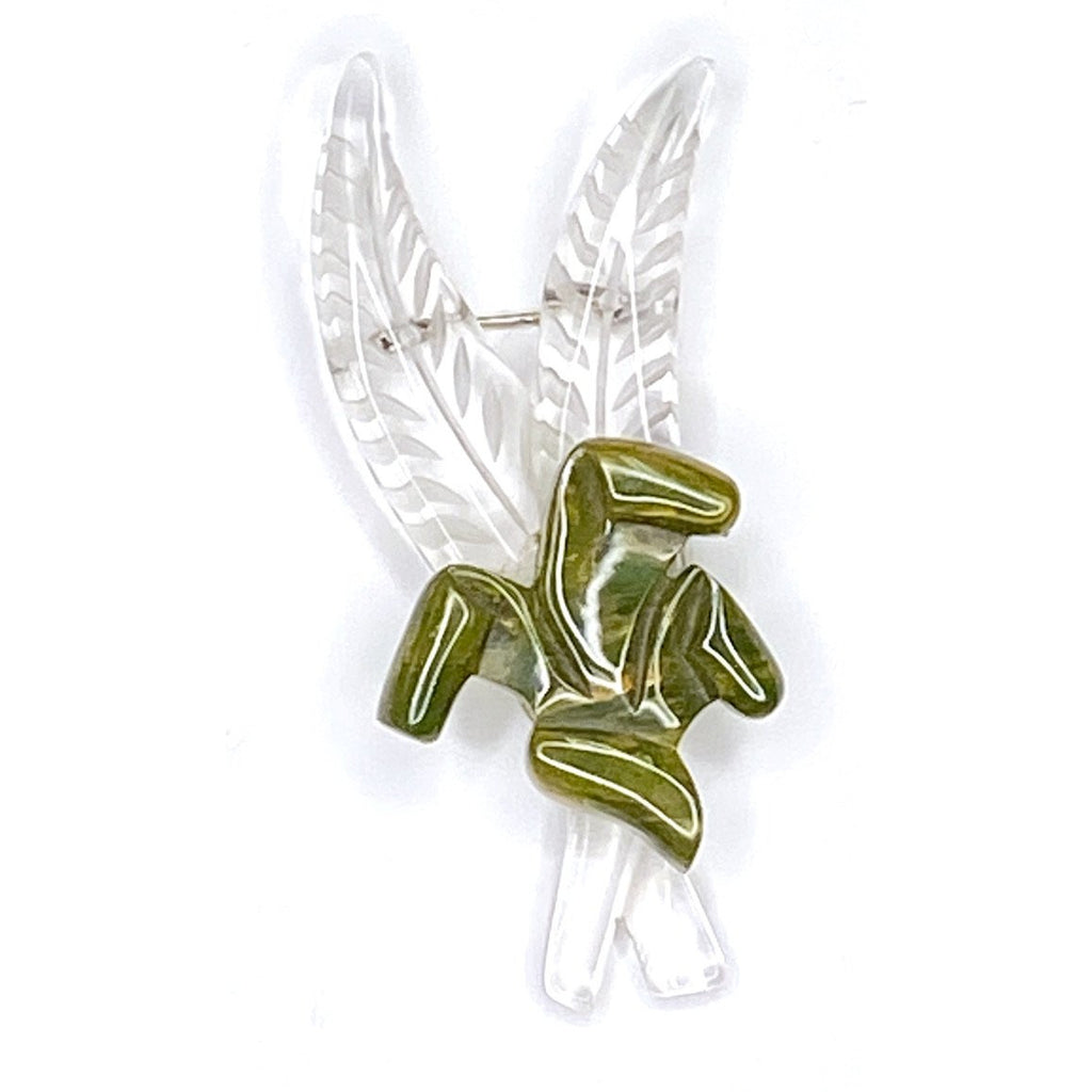Vintage Clear Lucite/Green Bakelite Leaf Frond Brooch Large 1940S Guernsey Cart2cart The Best Vintage Clothing