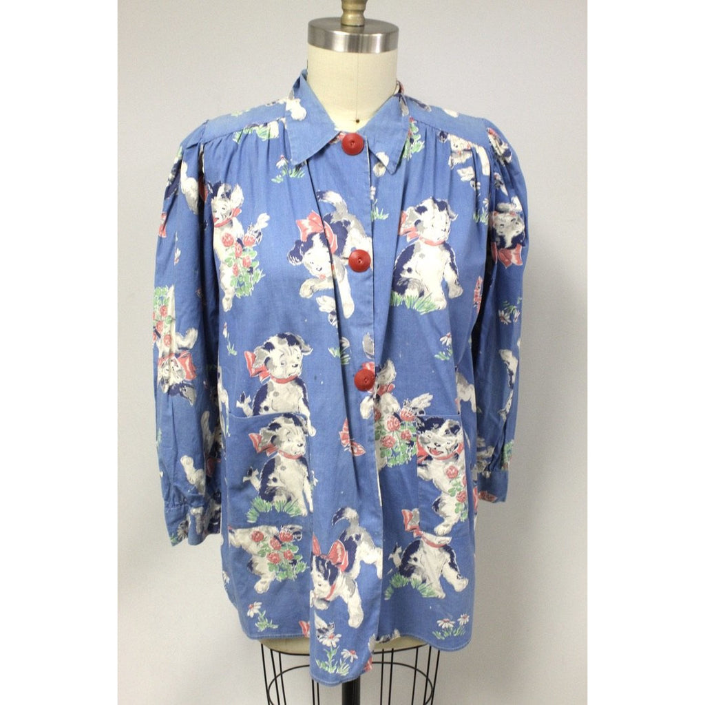 Vintage 1950s Cotton Smock Housewife Shabby Playful Puppies Print Cotton I Love Lucy S-XL tops The Best Vintage Clothing