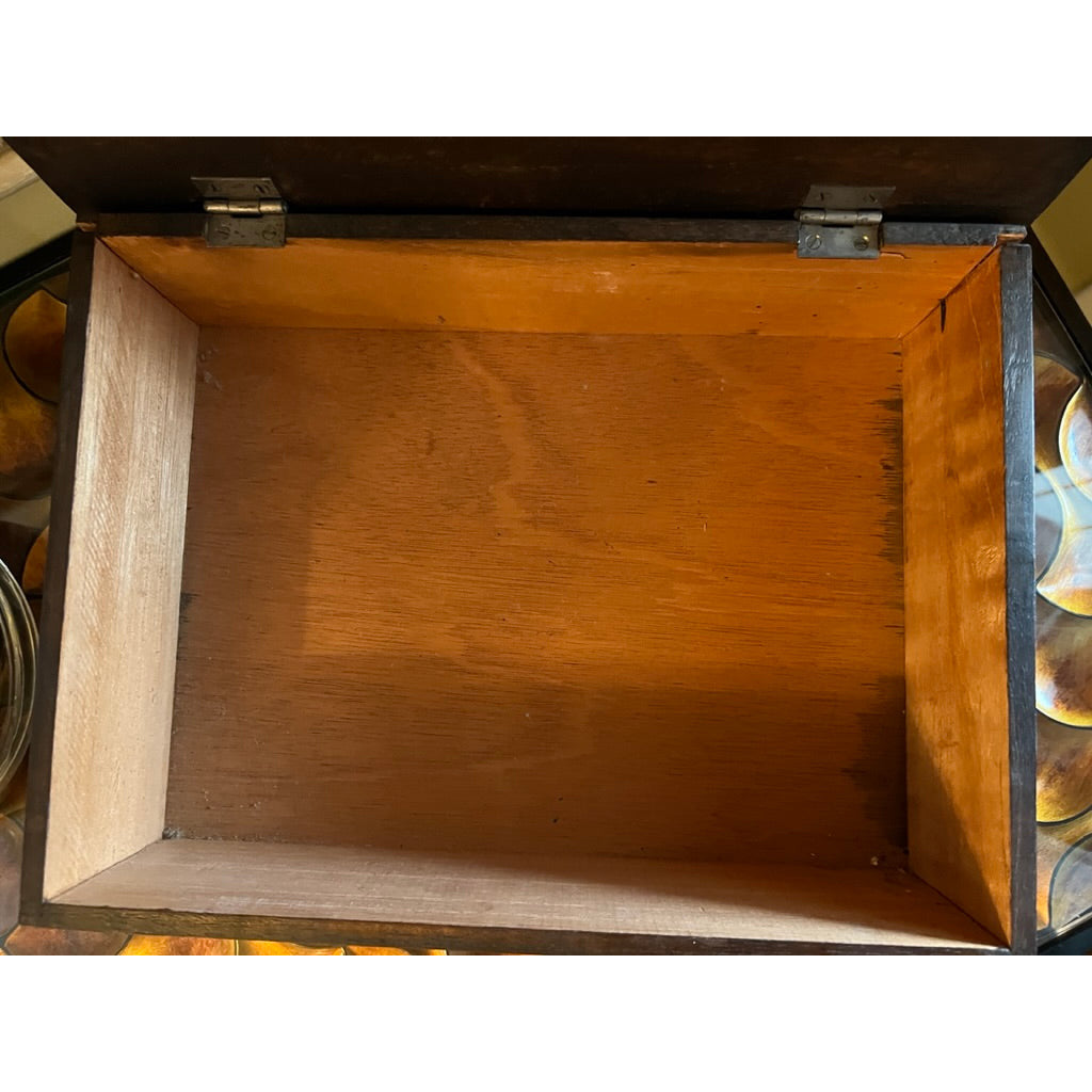 VTG Bohemian Wood Hand Carved Trinket Jewelry Box Cat/ Design 12"x10" Dark Wood Cart2cart The Best Vintage Clothing