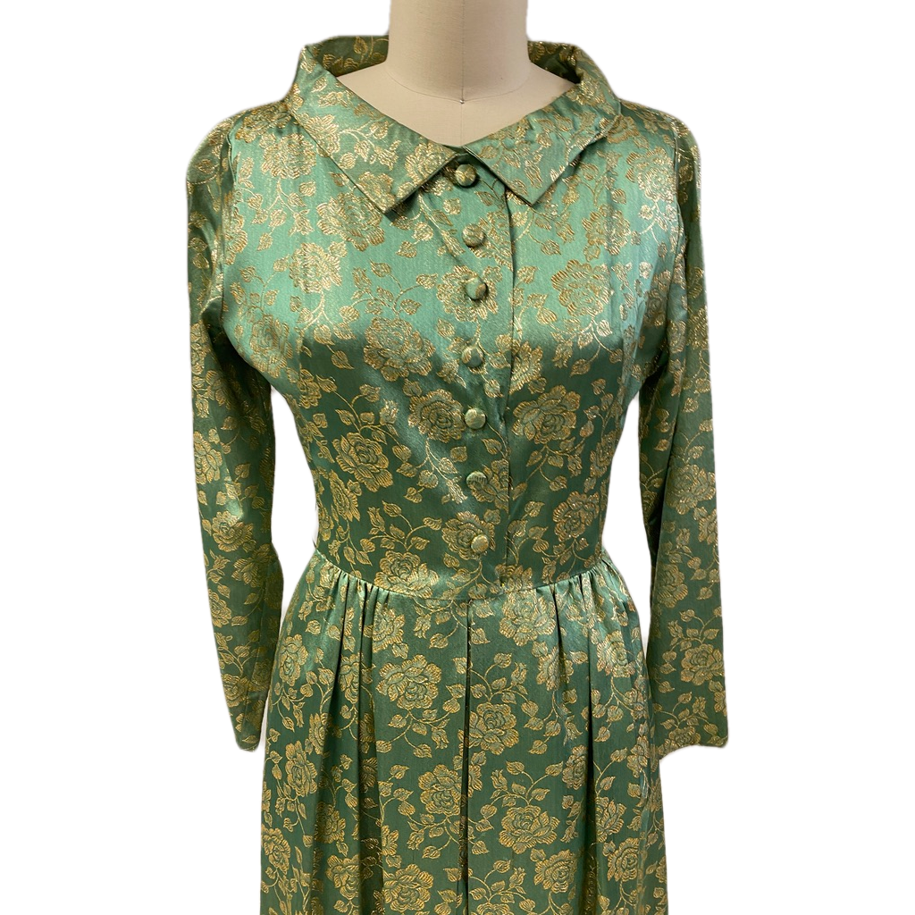 60's FLOBERT Rockabilly Lounge Set Long Robe/Cigarette Pants Green Gold Brocade New Arrivals The Best Vintage Clothing