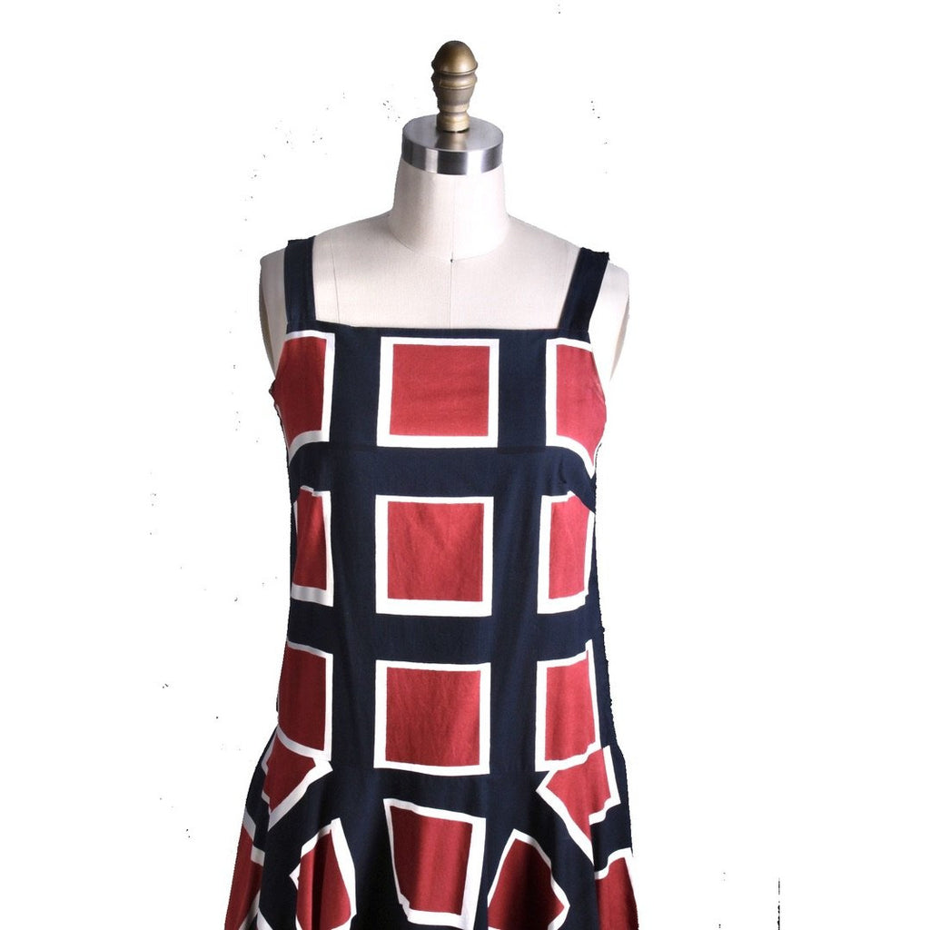 Vintage 1971 Marimekko Jumper Maxi Sleeveless Full Skirt Maxi Dress Cotton 38/10 Blue Red marimekko The Best Vintage Clothing