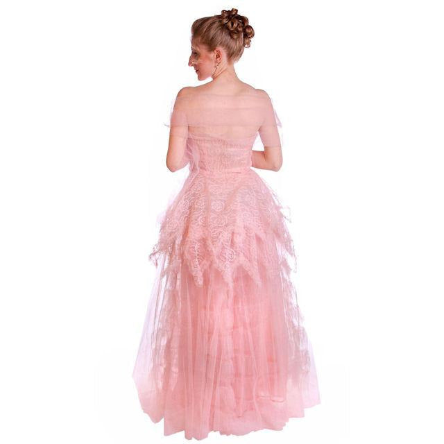 Vintage Full Length Dress Pink Prom Gown Frothy Lace & Tulle 1940s Small Cart2cart The Best Vintage Clothing