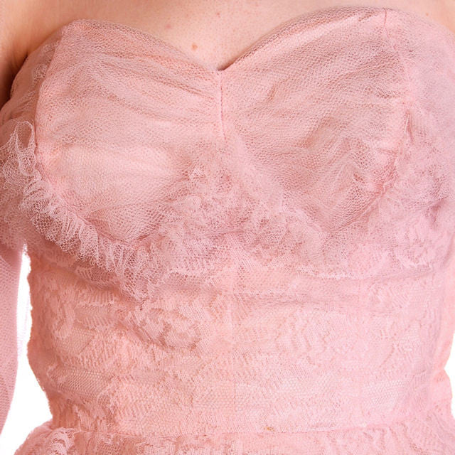 Vintage Full Length Dress Pink Prom Gown Frothy Lace & Tulle 1940s Small Cart2cart The Best Vintage Clothing