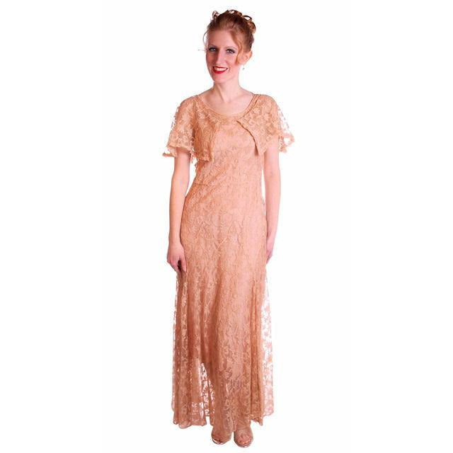 Vintage Dress Pale Peach Lace Garden Party Gown 1930's Small Cart2cart The Best Vintage Clothing