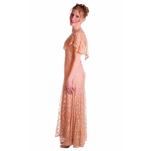 Vintage Dress Pale Peach Lace Garden Party Gown 1930's Small Cart2cart The Best Vintage Clothing