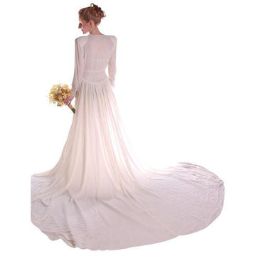 Stunning Vintage Winter White Silk Velvet Wedding Gown w/Train1940's Size Small - The Best Vintage Clothing
 - 1