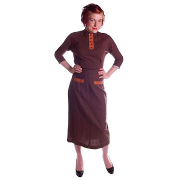 Vintage Brown Wool 2 Tone Ladies Suit  Small 1950 Art More - The Best Vintage Clothing
 - 1