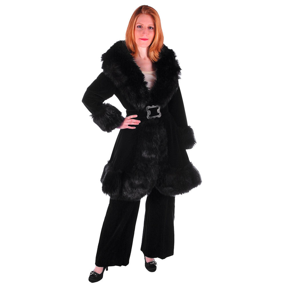 Vintage Black Velvet Zhivago Russian Faux Fur Trimmed Coat/Pants 1970S 27" Waist Cart2cart The Best Vintage Clothing