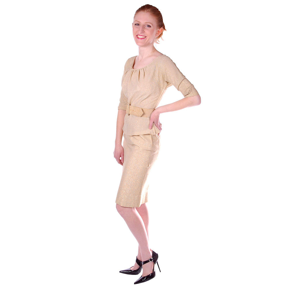 Vintage Womens Suit Gold Glitterati 3 Pc Suit Capri Pants 1950S 24" Waist VLV MCM Cart2cart The Best Vintage Clothing