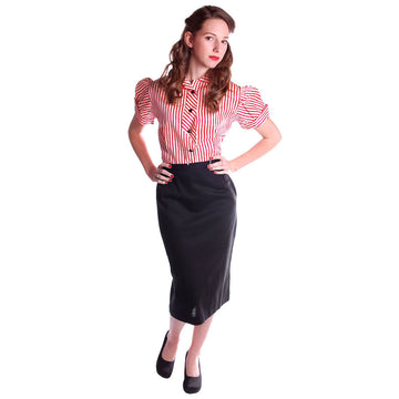 Vintage Pencil Skirt  Black Cotton NOS 1950S 24" Waist - The Best Vintage Clothing
 - 1