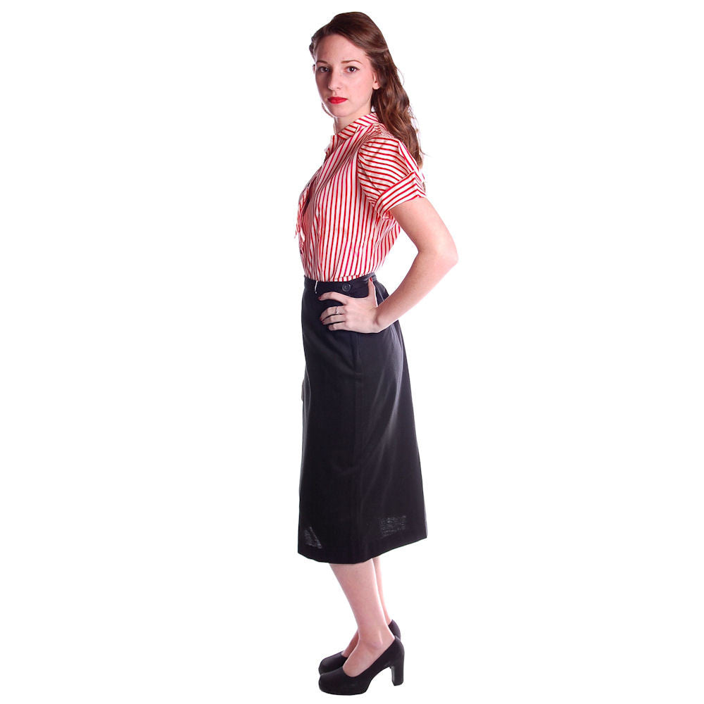 Adorable Vintage Pencil Skirt Black Cotton NOS 1950S 24" Waist S Andrea skirts The Best Vintage Clothing