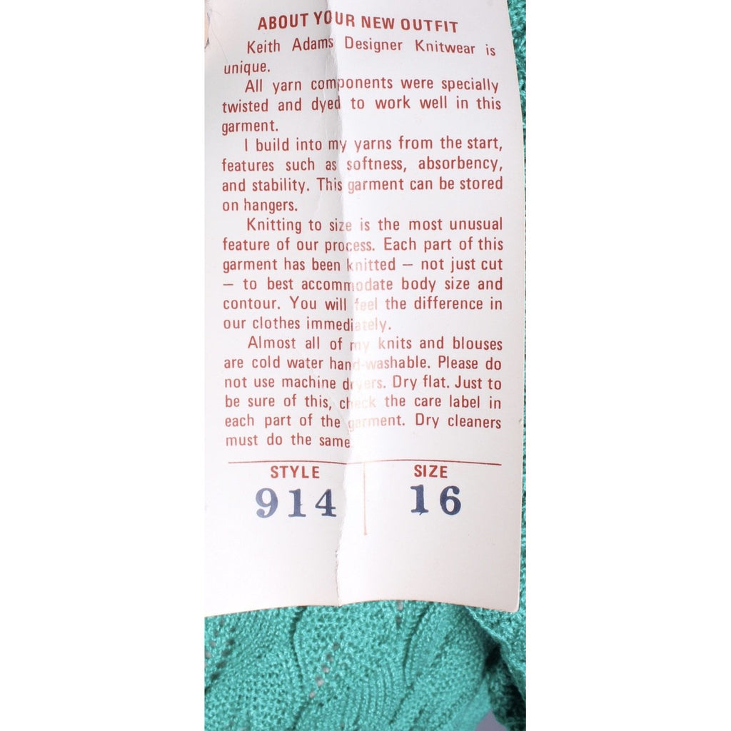 Vintage Green Sweater Dress Keith Adams Womens Large 16 Shell Stitch NWT Acrylic Cart2cart The Best Vintage CLothing