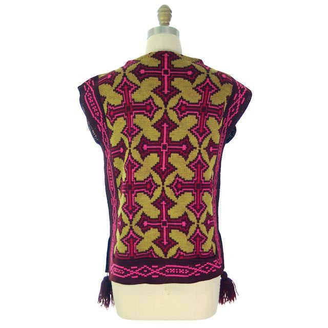 Vintage Wool Sweater Jack Winter Green/ Hot Pink 1960s Women's The Best Vintage Clothing