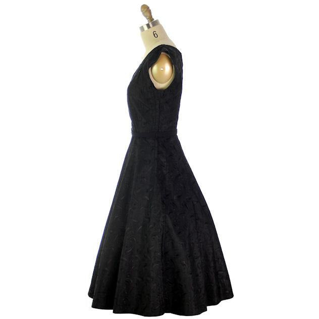 Vintage Black Embroidered Taffeta Party Dress Full Skirt 1950s 36-27-Free Women's The Best Vintage Clothing