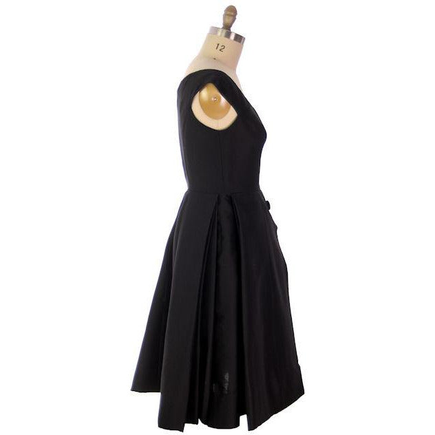 Vintage James Galanos Couture Cocktail Dress Black Full Skirt Late 1950s 38-31-Free Women's,New Arrivals Galanos
