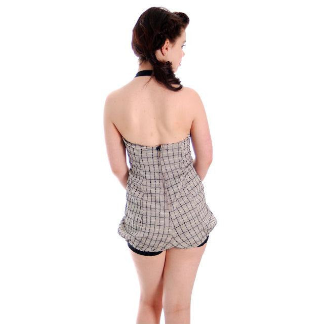 Vintage Swim Suit 1 PC Ladies Black Windowpane Bubble Bottom Sea Nymph 1940s 36 Women's,New Arrivals Sea Nymph