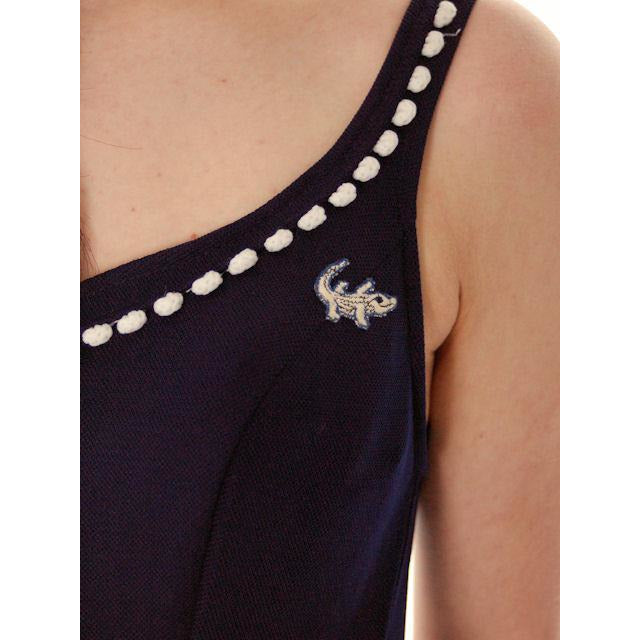 Vintage Ladies 1 PC Swimsuit Navy Blue /White Chenille Trim Haymaker 1970s Women's,New Arrivals vendor-unknown