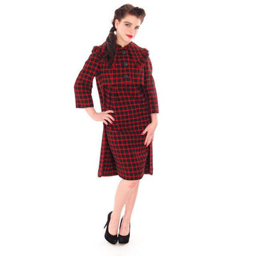 Vintage Galanos Sheath Dress/ Unique Coat Red/Green Wool Plaid Early 1960s  Small - The Best Vintage Clothing
 - 1