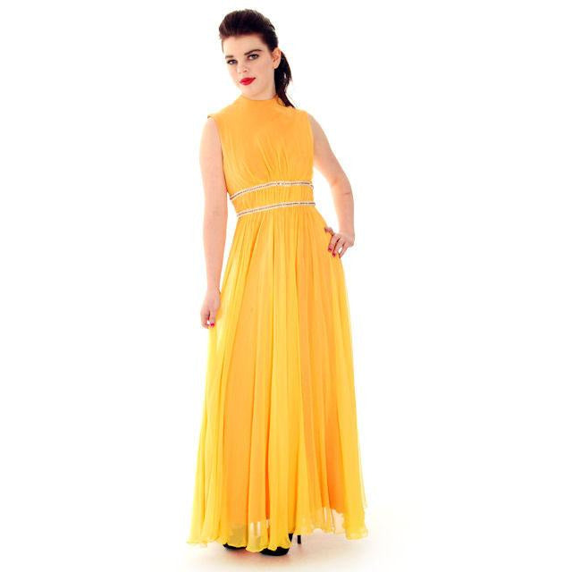 Vintage Yellow Silk Chiffon Maxi Evening Gown Modern Couture 1970s Small Women's,New Arrivals The Best Vintage Clothing