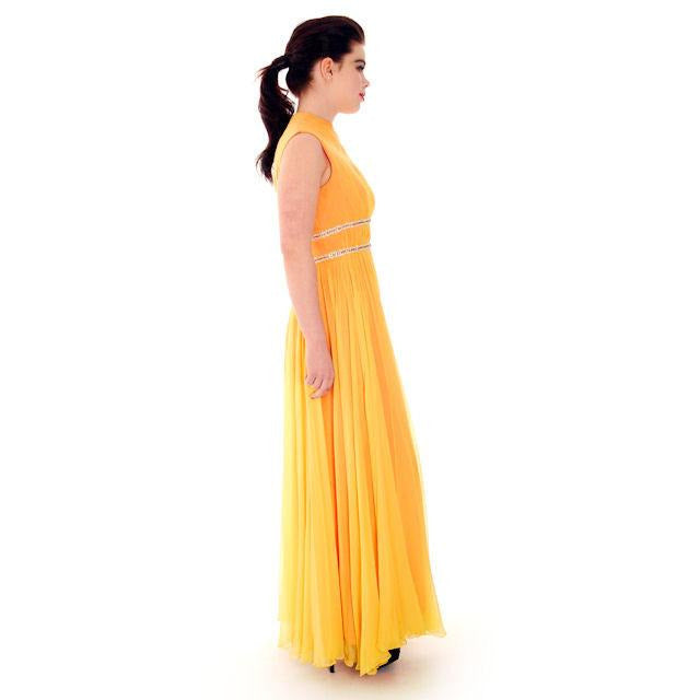 Vintage Yellow Silk Chiffon Maxi Evening Gown Modern Couture 1970s Small Women's,New Arrivals The Best Vintage Clothing