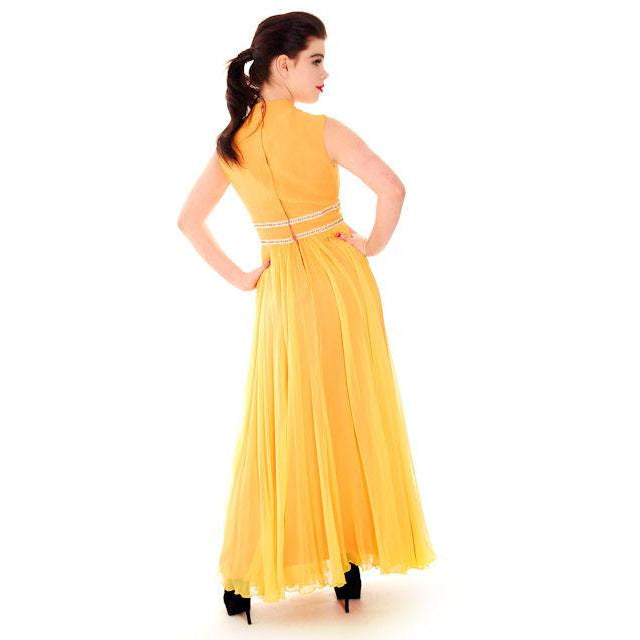 Vintage Yellow Silk Chiffon Maxi Evening Gown Modern Couture 1970s Small Women's,New Arrivals The Best Vintage Clothing