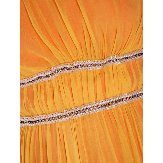 Vintage Yellow Silk Chiffon Maxi Evening Gown Modern Couture 1970s Small Women's,New Arrivals The Best Vintage Clothing