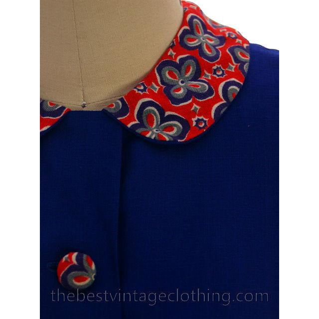 Vintage 2 PC Suit Skirt & Blouse Royal Blue & Red Print Linen Circle Skirt 1950s Women's,New Arrivals The Best Vintage Clothing