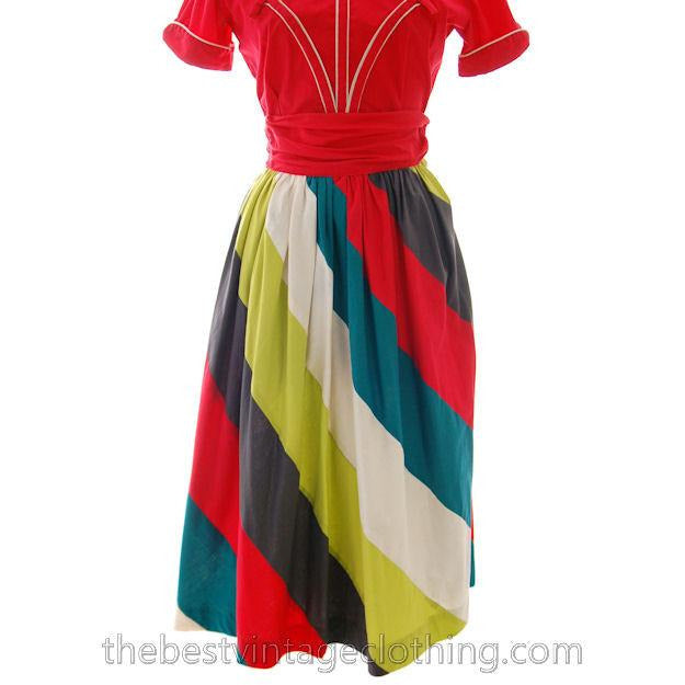 Vintage Cotton Skirt Awning Stripes Junior House 1940s Small Women's,New Arrivals Junior House