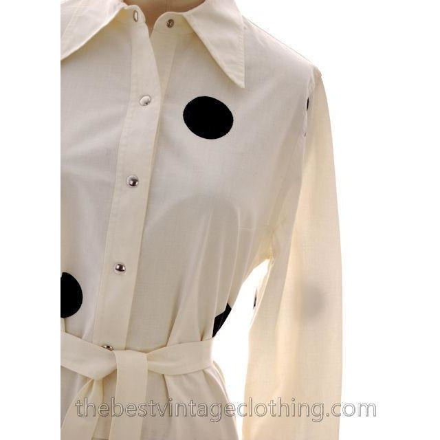 Vintage Vuokko Suomi Finland Black & White Polka Dot Dress 1970s 40 marimekko Vuokko