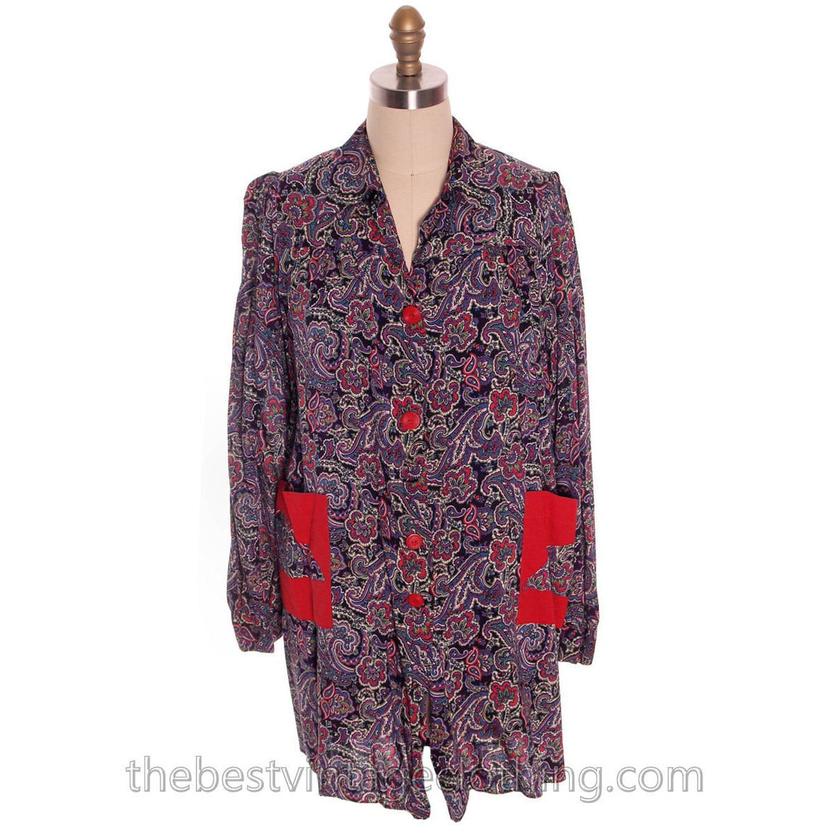 Womens Work Smock 1940s Rayon Printed Paisley Nice A Line M-L tops The Best Vintage Clothing