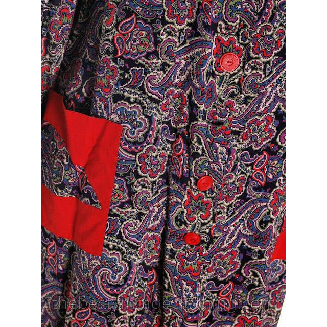 Womens Work Smock 1940s Rayon Printed Paisley Nice A Line M-L tops The Best Vintage Clothing