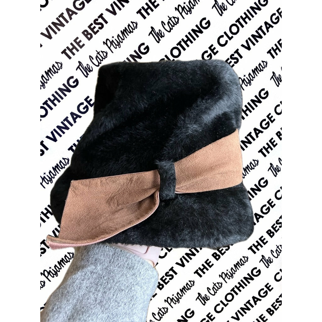 Vintage Black Fur Felt Bucket Hat 1960s Mod Sz 22 Brown Suede Accent Classy Hats The Best Vintage Clothing