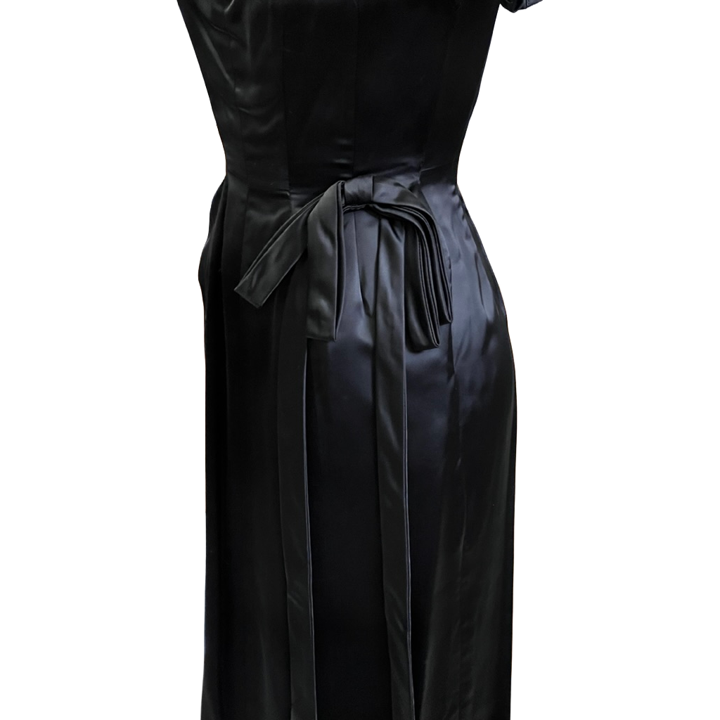VTG GiGi Young Wiggle Dress LBD 1950s MCM Black Rayon Satin Small Cocktail Evening dresses GiGi Young