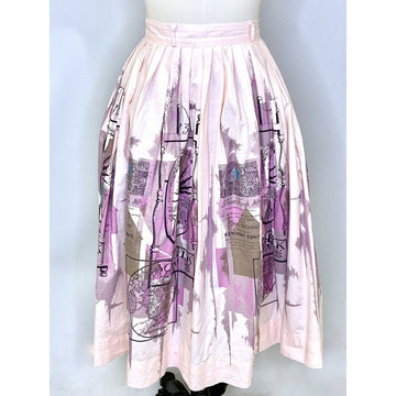 1950s Cute Vintage Pink Cotton Skirt Norfolk Inn Boston Graphic Philcraft Print Small 24" skirt The Best Vintage Clothing