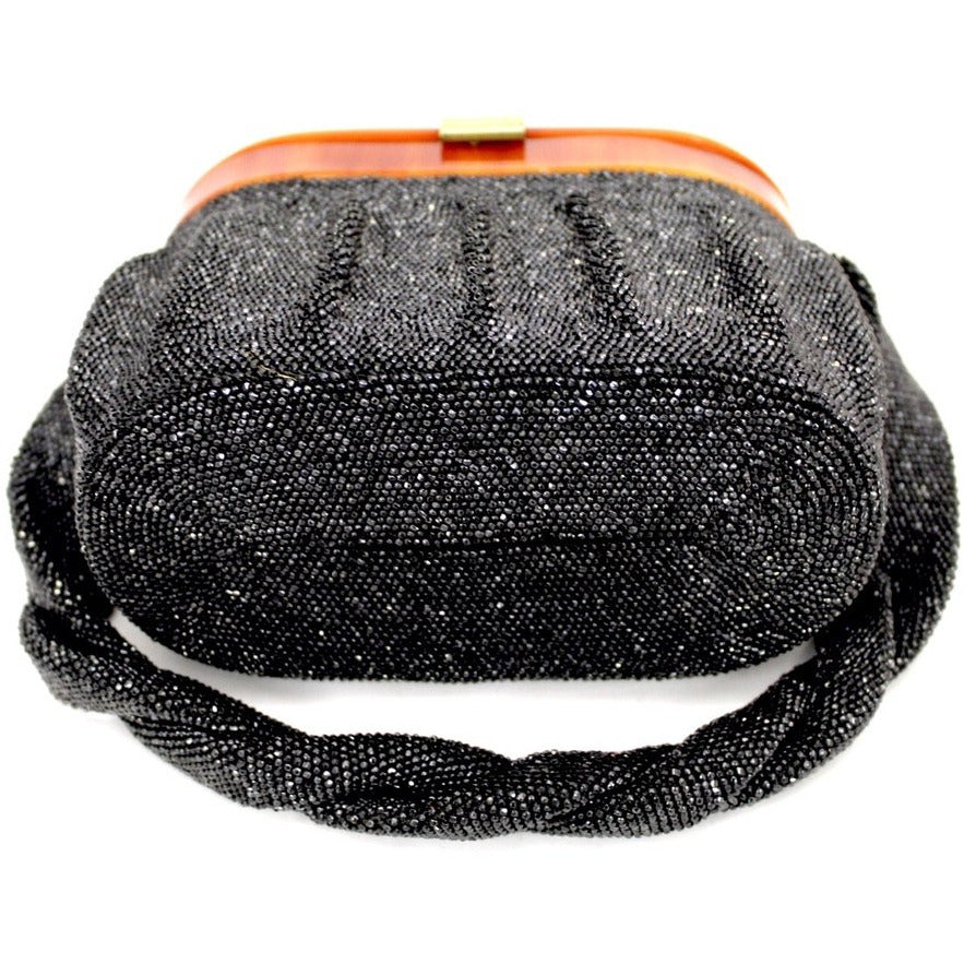 Vintage Box Purse Black Glass Beaded Bag 1940S Womens Butterscotch Bakelite Top Handbags The Best Vintage Clothing