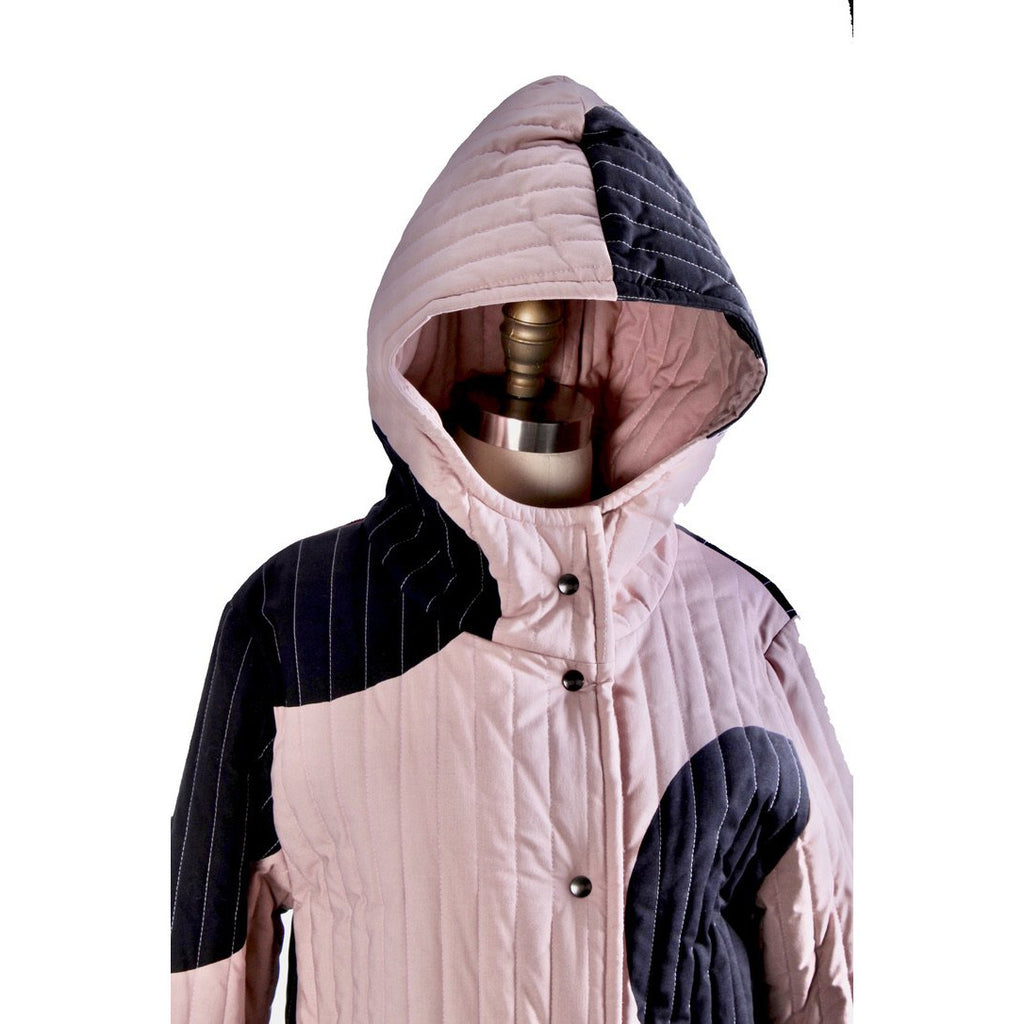 Vintage Vuokko Huge Polka Dot Cotton Quilted Womens Hooded Coat Snap Front Mod XS/S marimekko Vuokko