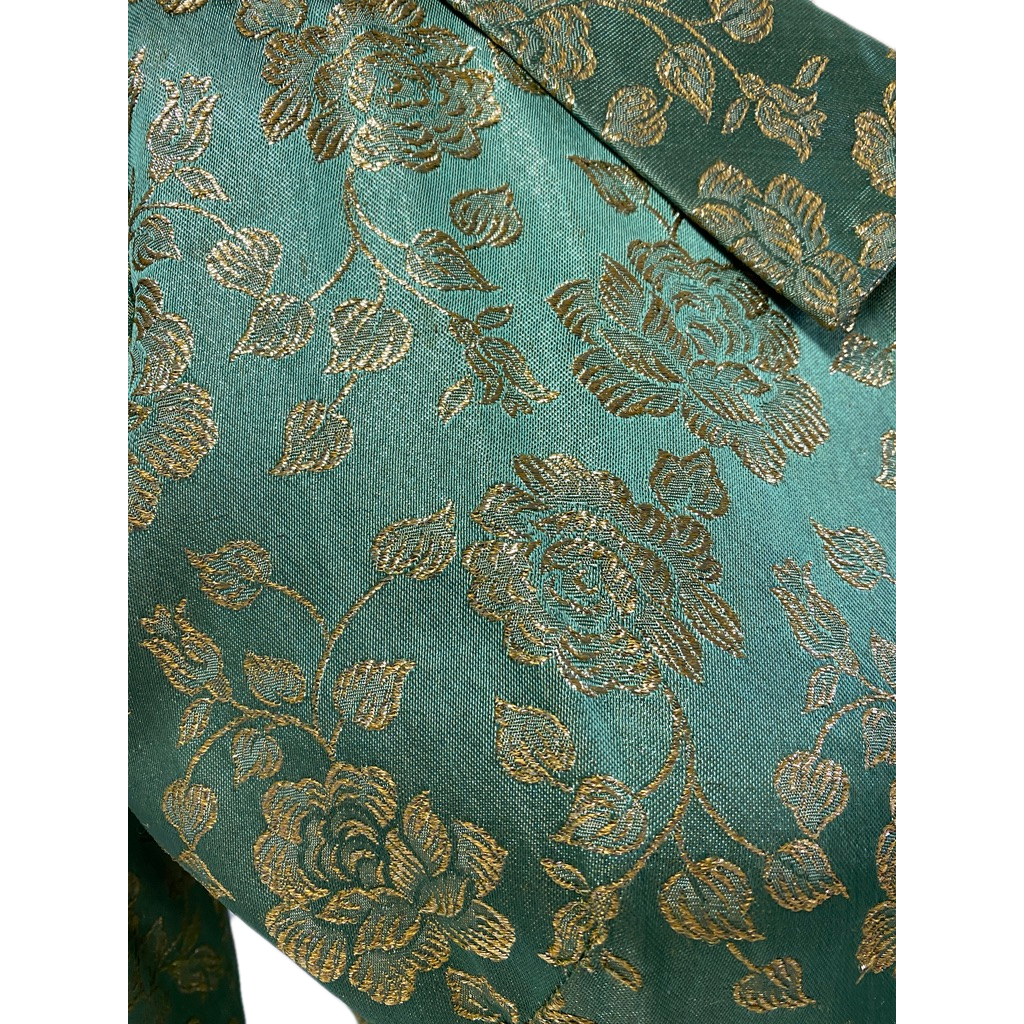 60's FLOBERT Rockabilly Lounge Set Long Robe/Cigarette Pants Green Gold Brocade New Arrivals The Best Vintage Clothing